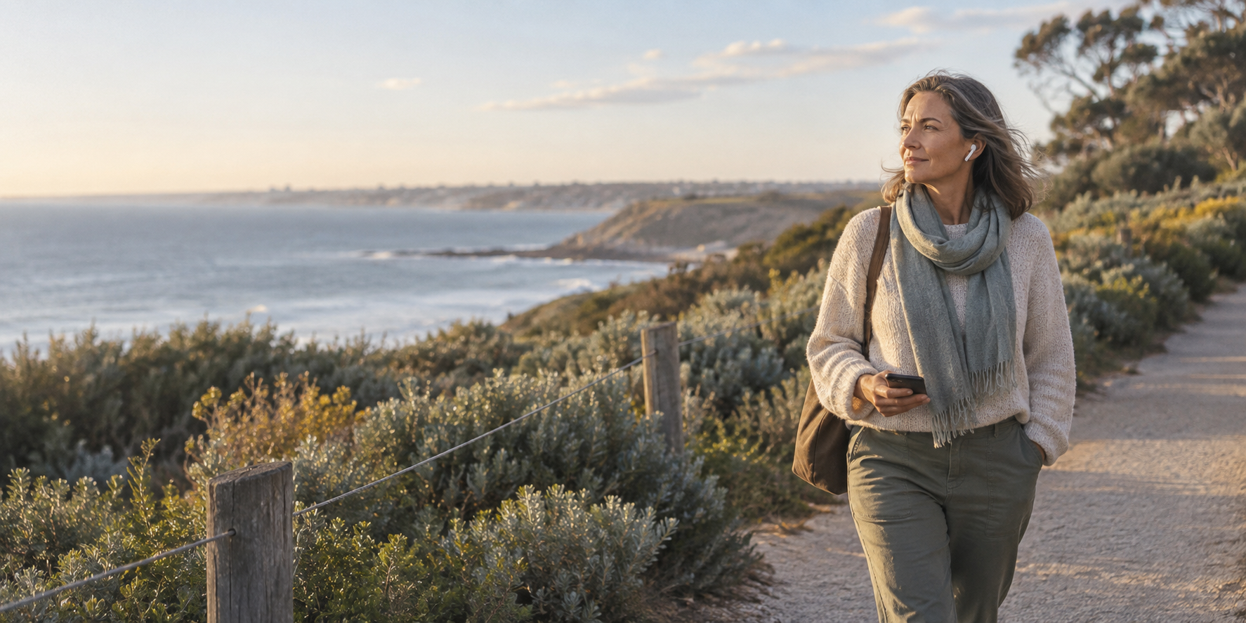A listener walking beside the coast